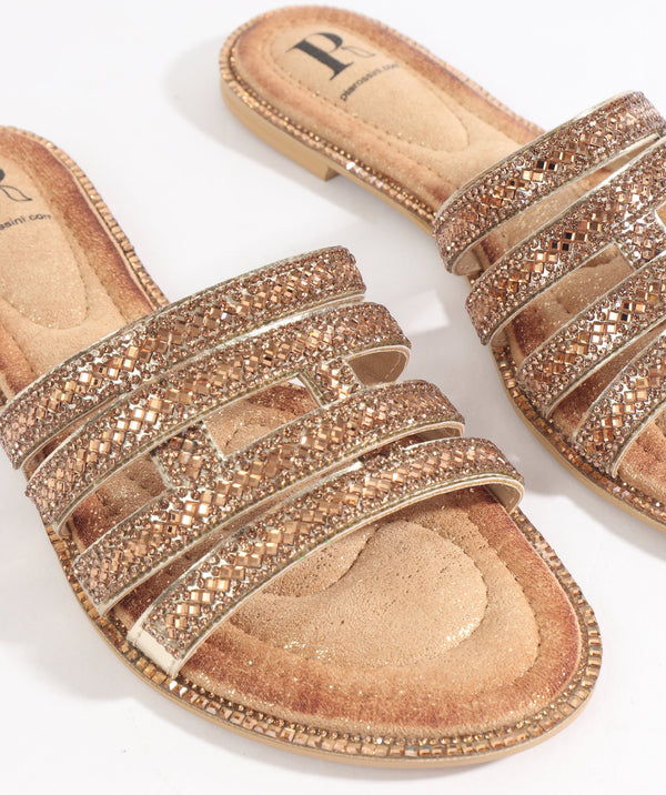 Marielle - Gold Embellished Slip-on Sandals