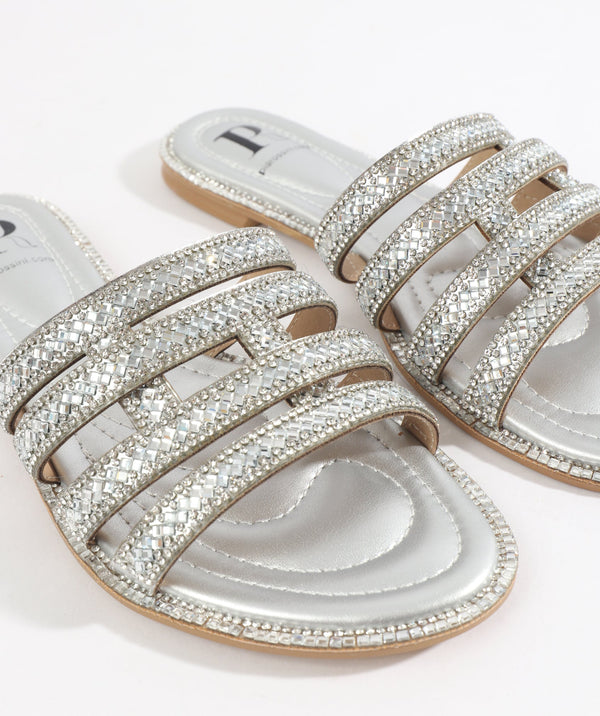 Marielle - Silver Embellished Slip-On Sandals