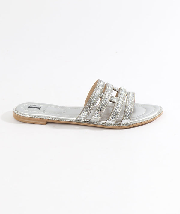 Marielle - Silver Embellished Slip-On Sandals