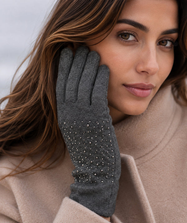 Miranda - Rhinestone Chrystals Faux Suede Gloves