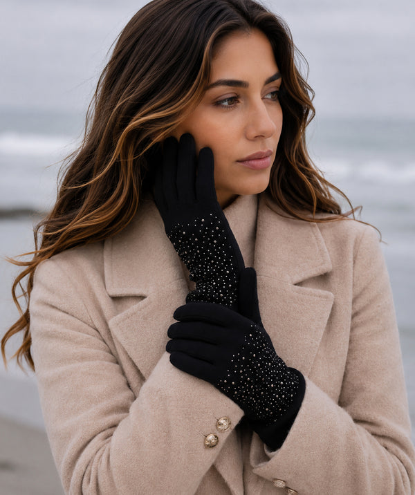 Miranda - Rhinestone Chrystals Faux Suede Gloves