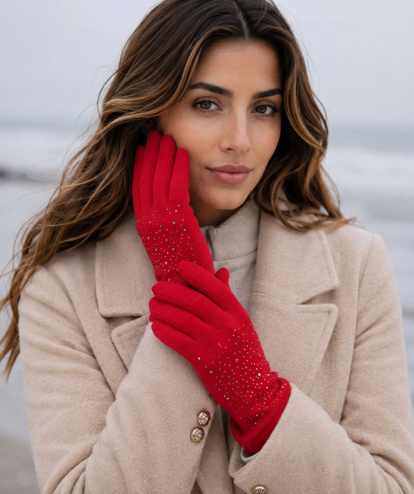 Miranda - Rhinestone Chrystals Faux Suede Gloves