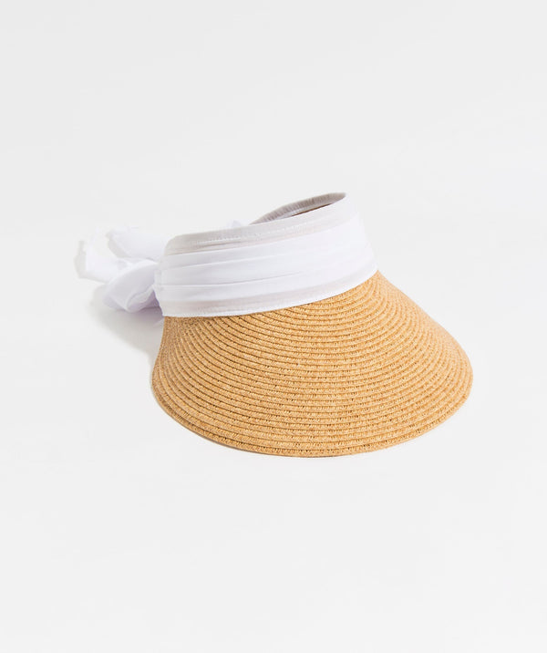 Misha - Chiffon Tie Straw Visor