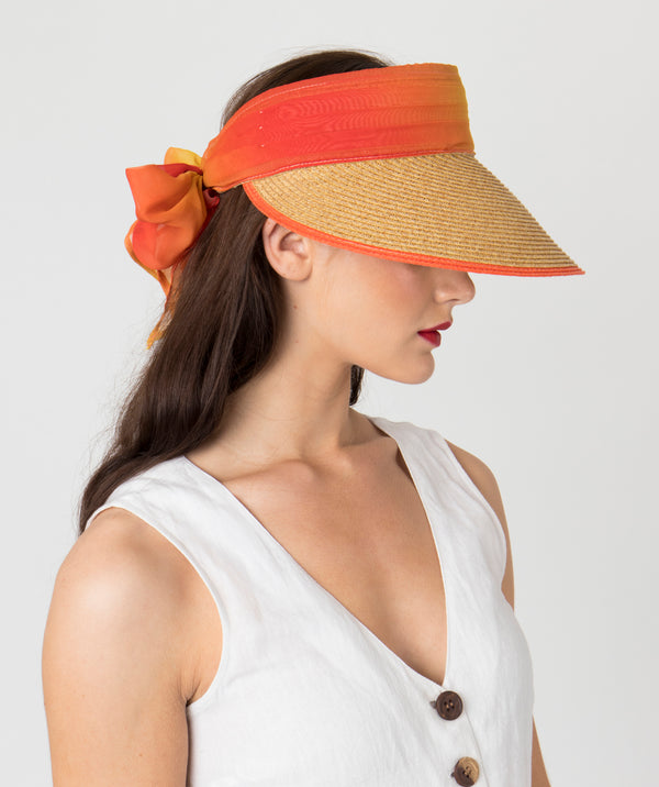 Misha - Chiffon Tie Straw Visor