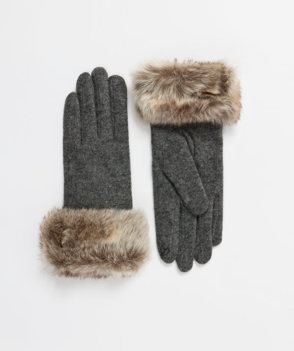 Monroe - Charcoal Touchscreen Gloves with Faux Fur Cuffs