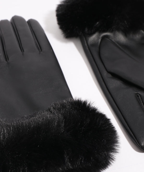 Roma - Faux Fur Cuff Kid Leather Gloves