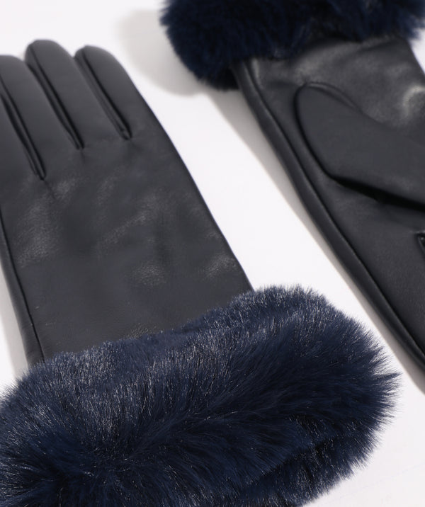 Roma - Faux Fur Cuff Kid Leather Gloves