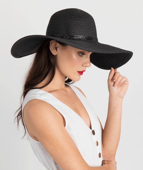 Romero - Rhinestone Belt Straw Floppy Hat
