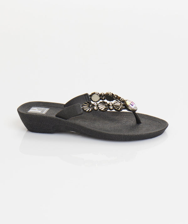 Seychelles - Black Wedge Heel Embellished Sandals with Non-Slip Sole