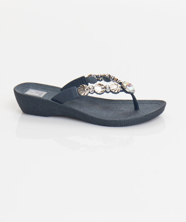 Seychelles - Navy Wedged Embellished Sandals with Non-Slip Sole