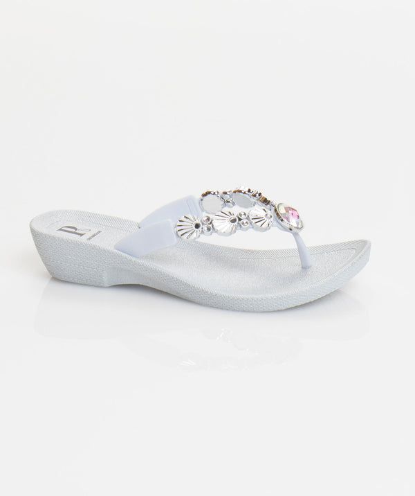 Seychelles - Silver Wedged Embellished Sandals with Non-Slip Sole