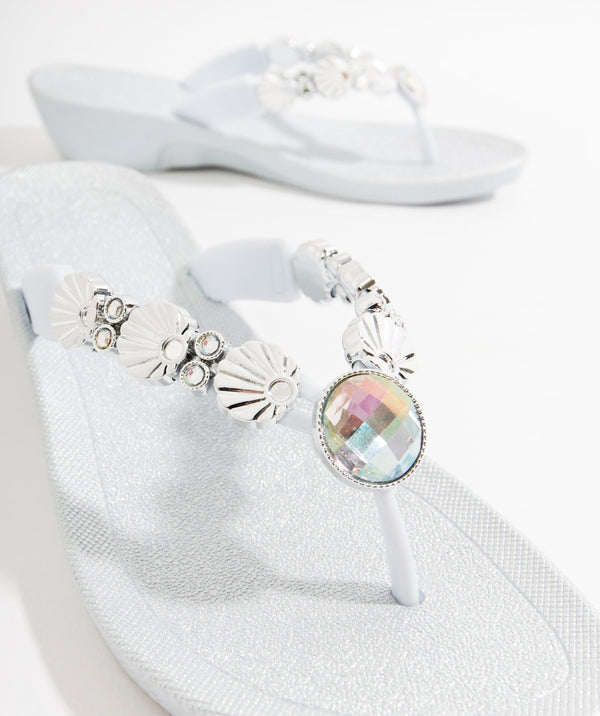 Seychelles - Silver Wedged Embellished Sandals with Non-Slip Sole