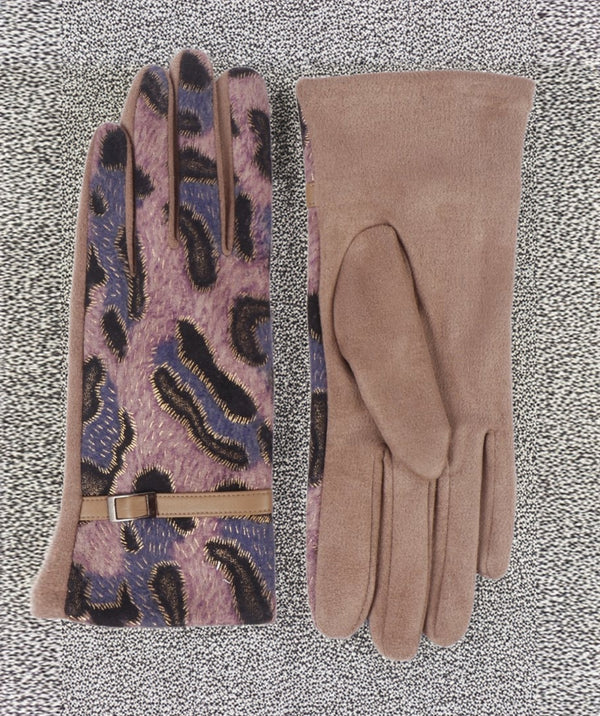 Tamson - Animal Print Faux Suede Gloves