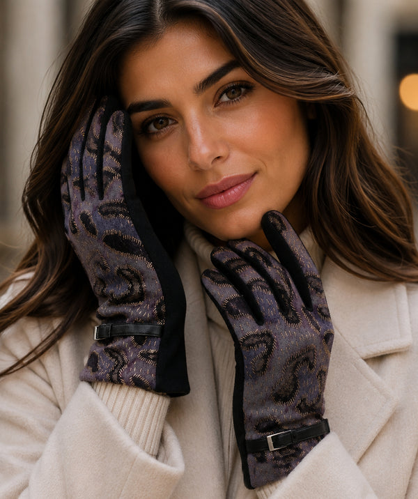 Tamson - Animal Print Faux Suede Gloves