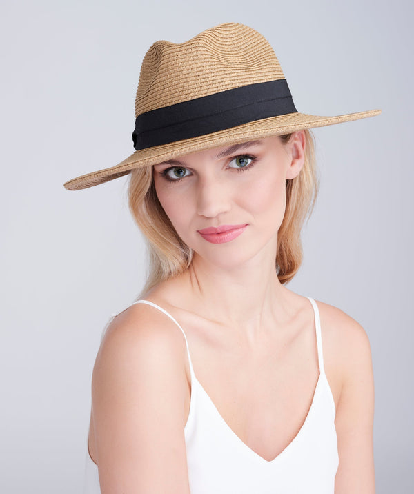 Tobago - Straw Fedora Hat with Ribbon Trim