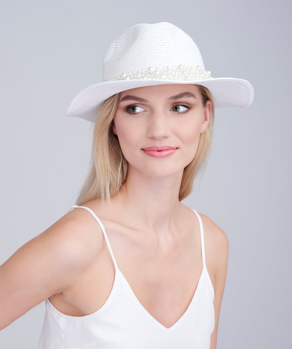 Verity - Pearl Trim Straw Fedora