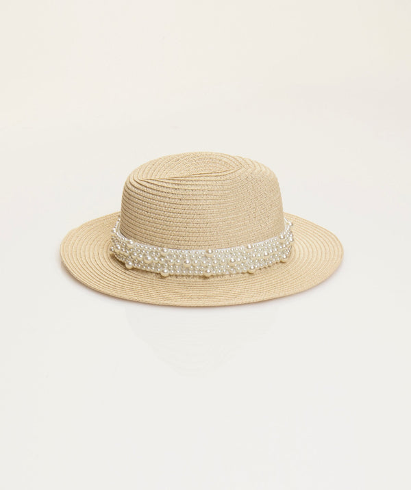 Verity - Pearl Trim Straw Fedora