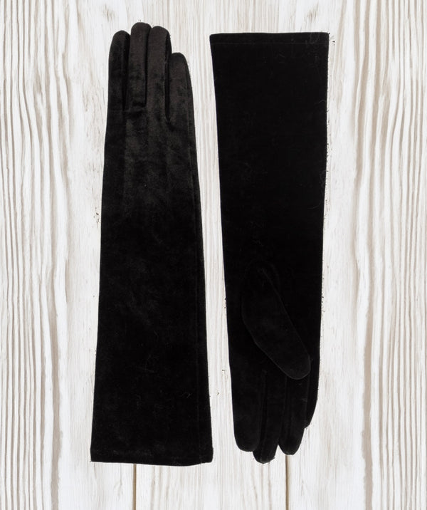 Victoria - Elbow Length Black Velvet Evening Gloves
