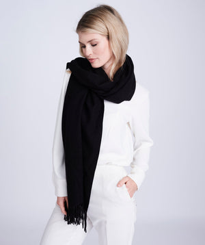 Black Oversized Scarf with Raw Edges