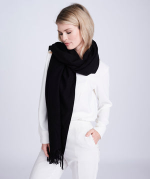Black Oversized Scarf with Raw Edges