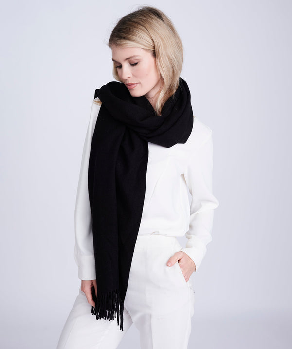Black Oversized Scarf with Raw Edges