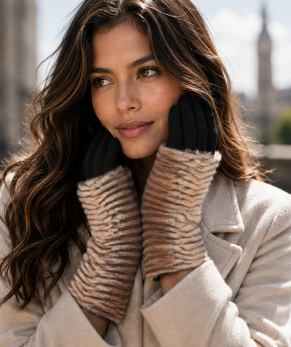 Zola - Striped Faux Fur Gloves