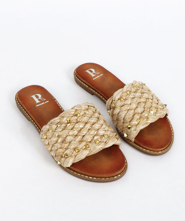 Sol - Embellished Straw Mule Sandals